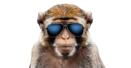 Monkey with sunglasses on transparent and white  background 