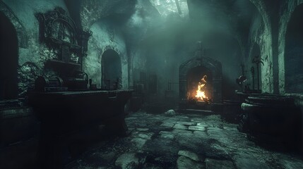 A ghostly blacksmith with glowing embers