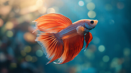 Obraz premium A beautiful photo of a fighting fish swimming gracefully in a blue background.