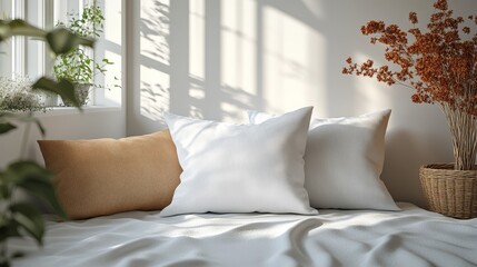 Black pillow mockup on a white bedspread backgroun  204 bed, bedroom, room, hotel, interior, pillow, furniture, home, comfortable, luxury, design, lamp, apartment, house, bedding, decor, cushion, pill