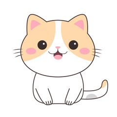 Cat kitten icon. Funny face head. White orange spot color. Contour line doodle. Cartoon kawaii baby character. Sticker print. Childish style. Flat design. White background. Isolated. Vector