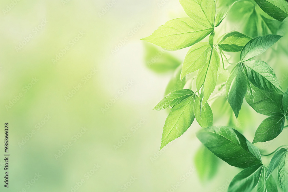 Poster close-up of green leaves against a soft blurred background creating a serene and natural atmosphere