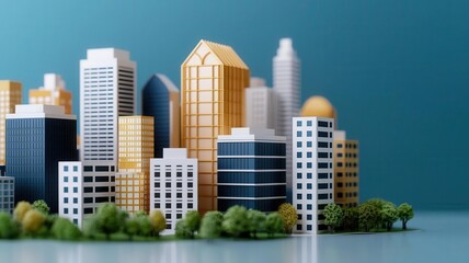 Digital model of a city with realtime economy monitoring systems, modern urban planning, 3D illustration