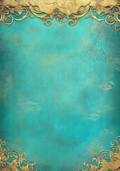A textured turquoise background with ornate golden borders, suitable for invitations or designs.