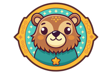Cartoon Bear with Green Shirt and a Star in a Decorative Frame