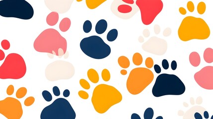 Fototapeta premium Paw prints pattern, bright diverse colors, seamless repeat