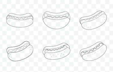 Print Chili Dog Line Art Vector Set with Detailed Illustrations of Hot Dogs in Different Styles