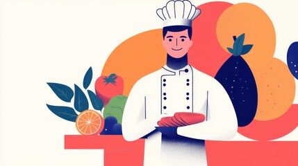Chef Utilizing AI to Perfect Recipes, Displaying Ingredient Combinations and Nutritional Information on Screens. The Scene Highlights Technology&rsquo;s Role in Culinary Arts