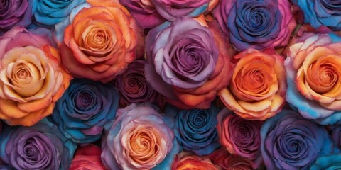 Vibrant close-up of colorful roses with unique shapes and intric