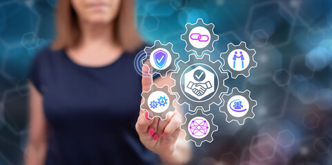 Woman touching a trust concept