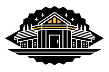 Naklejka premium Black and White Stylized Image of a Building with Stars