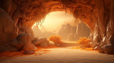 rock cave in the desert, generative ai