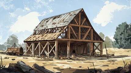 Abandoned Barn in a Rural Landscape