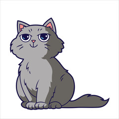 Cute grey cat cartoon sitting illustration