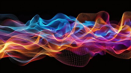 Abstract Wave Swirl Colorful Magical Blured Transparent Ribbon Lines on White Background.