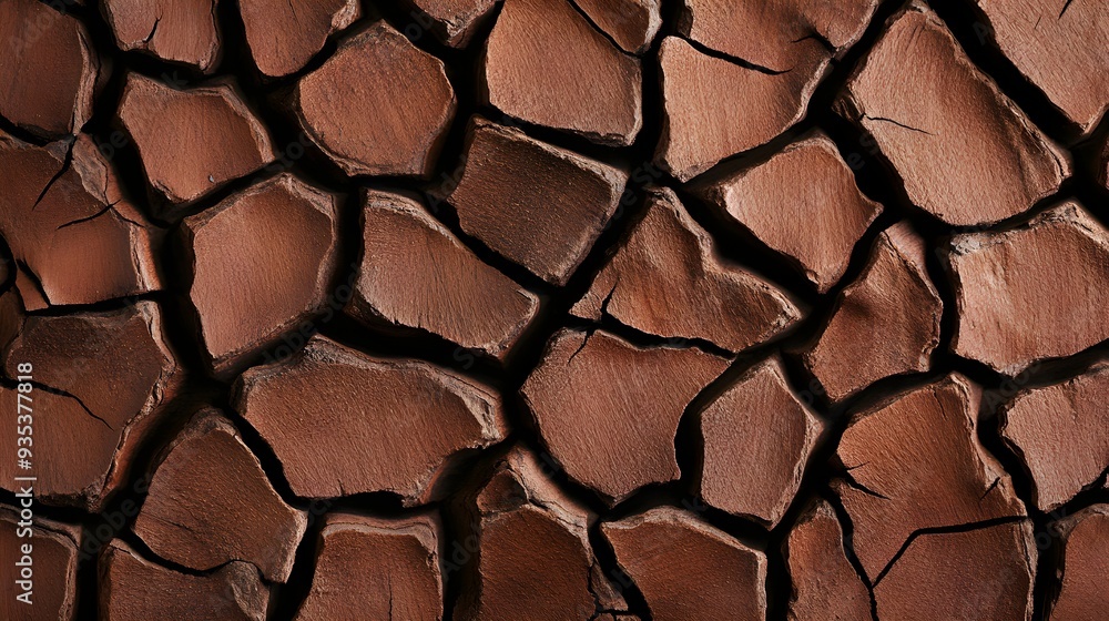 Wall mural macro photograph of a weathered oak tree bark, emphasizing the deep cracks and gnarled surface, symb