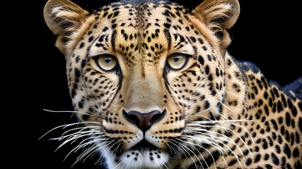 Obraz premium Majestic Leopard Stare on Black Background
