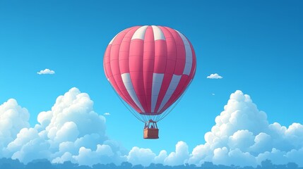 Fototapeta premium A hot air balloon colorful cartoon style high reso 795 balloon, air, sky, hot, hot air balloon, flying, flight, fly, colorful, basket, travel, ballooning, adventure, fun, balloons, high, red, color, 