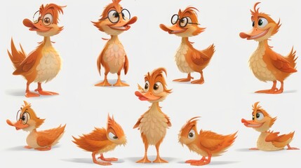 A collection of cartoon duck characters showcasing various expressions and poses.