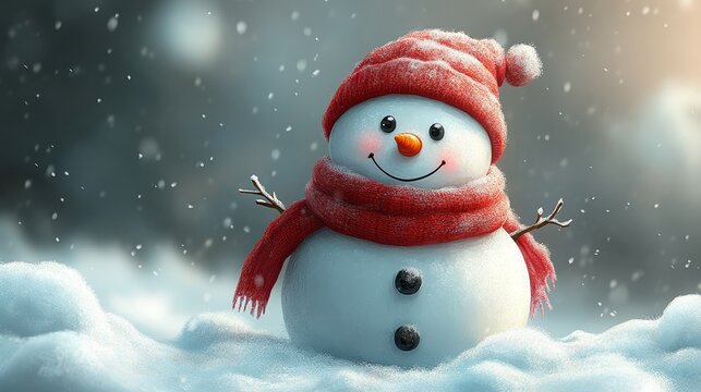 A snowman colorful cartoon style high resolution v  736 snowman, christmas, winter, snow, holiday, cold, hat, xmas, vector, snowflake, celebration, illustration, card, season, decoration, scarf, santa