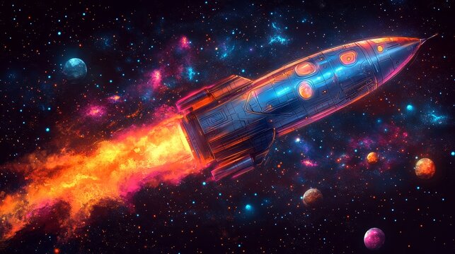 A spaceship colorful cartoon style high resolution  729 space, galaxy, nebula, star, sky, stars, astronomy, universe, night, cosmos, supernova, science, light, abstract, dust, black, cloud, blue, fant