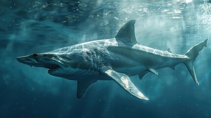 Fototapeta premium Two great white sharks, possibly a male and female,