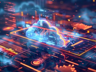 Obraz premium Futuristic Holographic Cloud Interface with Data Analytics and Visualization