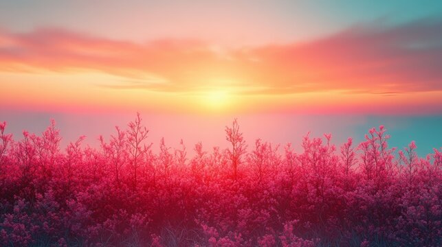 Create a soft pastel gradient background that tran  372 sunset, sky, landscape, field, nature, sun, sunrise, clouds, grass, cloud, meadow, summer, orange, blue, sunlight, green, horizon, evening, ligh