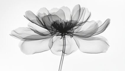 A black and white flower with a stem