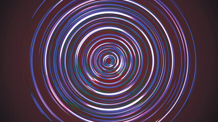Bright LED tunnel. Colorful effect of colored radial movement. Abstract rounded background. Colored curves and spheres. Multicolor gradient rings and circles. Lens. Vector illustration.