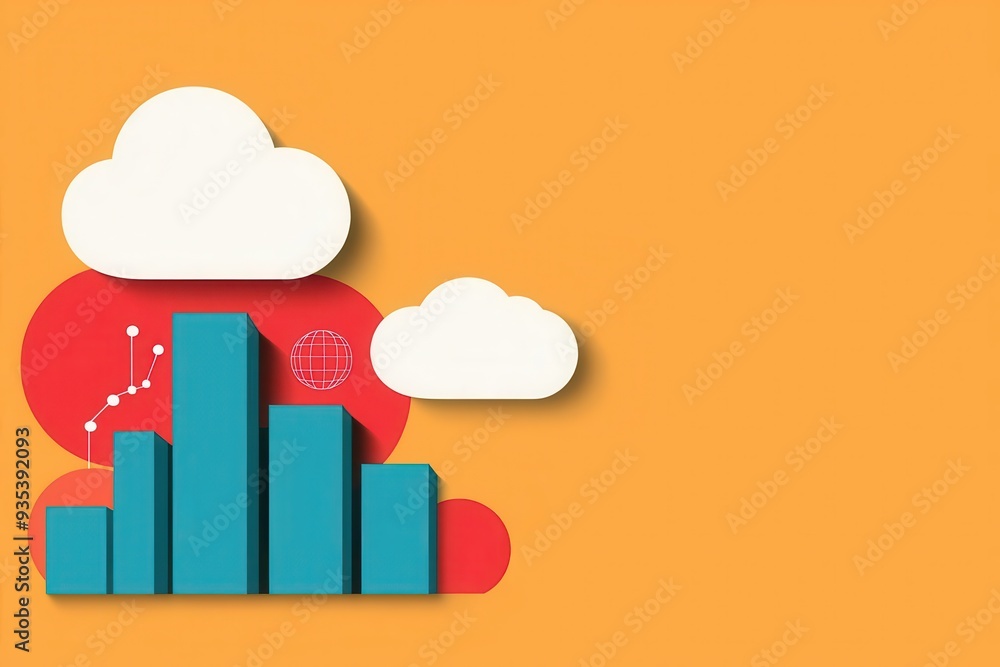 Poster cloud-based data insights processing for business intelligence, flat design illustration