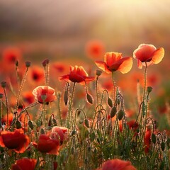 Fototapeta premium papaver red flower scient. class. Papaveraceae, AI generated