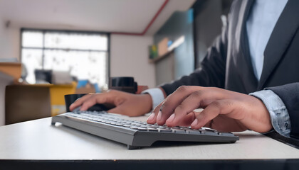 A man is using a computer mouse on a desk