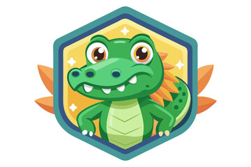 Fototapeta premium Cartoon Crocodile with Orange Spikes and Green Scales