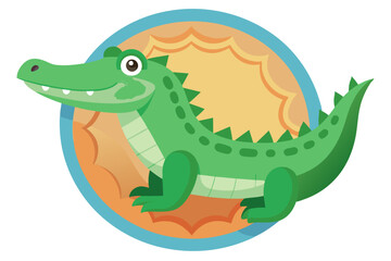 Obraz premium Cartoon Green Crocodile with a Friendly Smile in a Circle