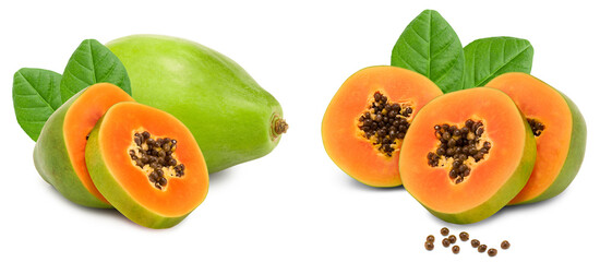 sliced ripe papaya fruit isolated on white background. exotic fruit. clipping path
