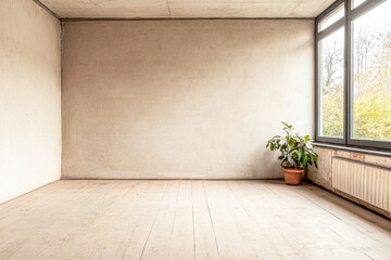 Empty room interiors composition in Mediterranean style with rustic elements.Interior design open space composition with no furniture.