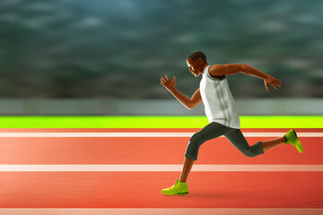 Obraz premium Young man running in the stadium field, 3d illustration