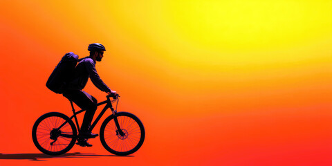 Obraz premium Silhouette of cyclist riding against vibrant sunset background, exuding determination.