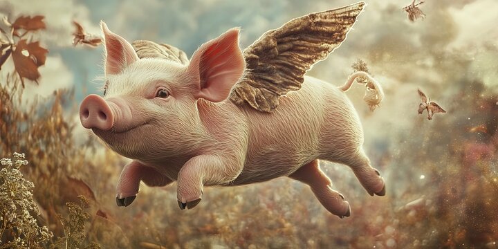 flying pig with wings in the sky