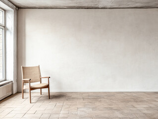 Empty room interiors composition in Mediterranean style with rustic elements.Interior design open space composition with no furniture.
