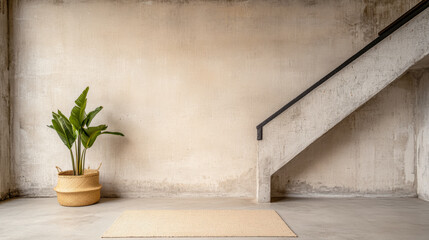 Empty room interiors composition in Mediterranean style with rustic elements.Interior design open space composition with no furniture.