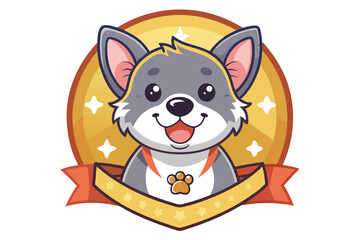 Cute Cartoon Wolf with a Red Ribbon and Yellow Stars