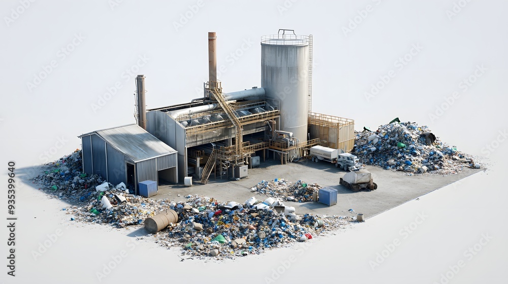 Poster 91. 3d visualization of an overfilled waste management facility with improper waste disposal and lea