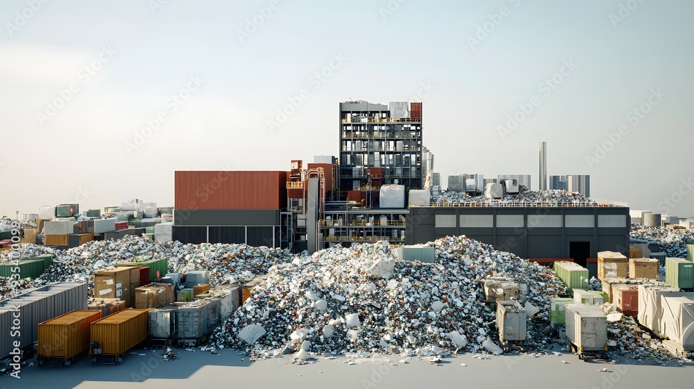 Poster 91. 3d visualization of an overfilled waste management facility with improper waste disposal and lea