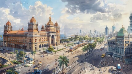 Visualize the historical sites of Mumbai, from the Gateway of India to the bustling Chhatrapati Shivaji Maharaj Terminus