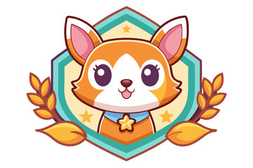 Fototapeta premium Cute Cartoon Fox with Stars and Leaves in a Hexagon