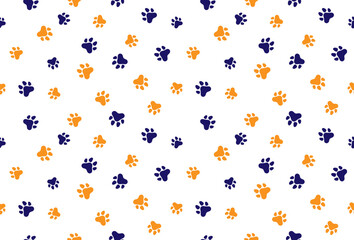 Blue And Orange Bone, Cat Or Dog Paw Pattern Background. Wallpaper. Vector Illustration