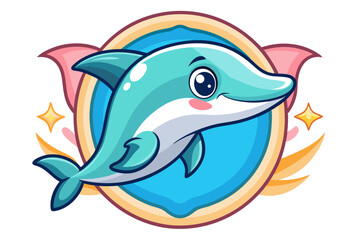 Cute Cartoon Dolphin with a Blue and Yellow Frame