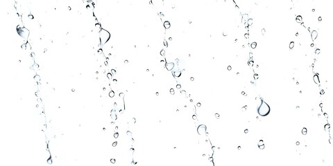 Falling water droplets isolated on a white background